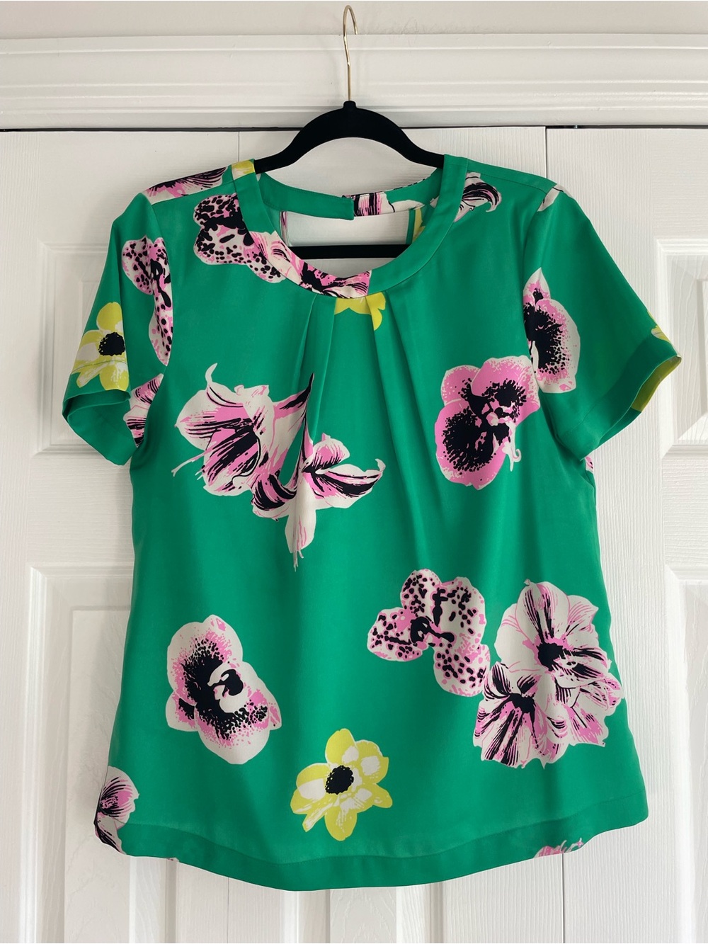 J. Crew Green Floral Short Sleeve Blouse